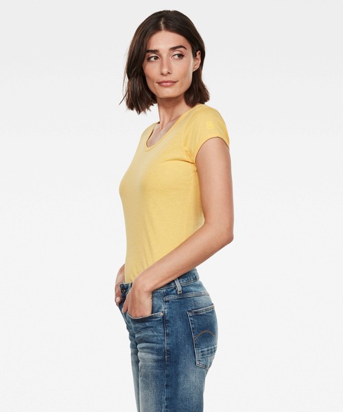 G-STAR(ジースター)の「CORE EYBEN SLIM TOP/ワンポイントロゴ(Tシャツ/カットソー・レディース・イエロー・X-SMALL/MEDIUM/SMALL)」の2枚目の写真