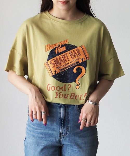 Riberry(リベリー)の「SMART BAR コットンプリントTシャツ/前後差ビッグTシャツ(Tシャツ/カットソー・レディース・スミクロ/ラベンダー/オフホワイト/グリーン/ブルー・FREE)」の1枚目の写真