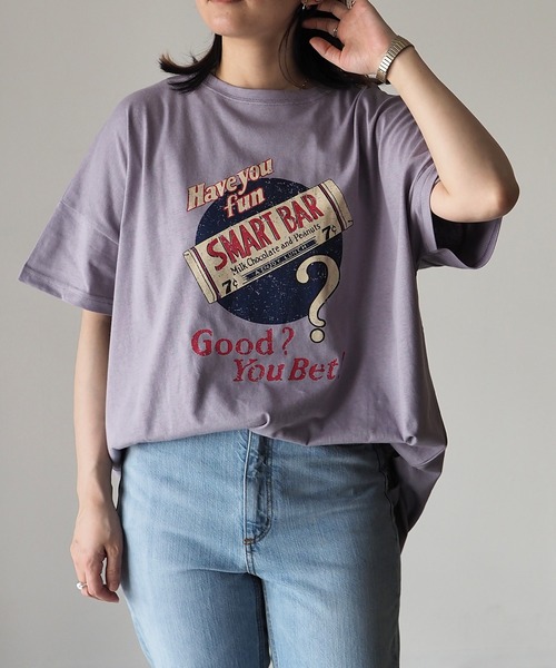 Riberry(リベリー)の「SMART BAR コットンプリントTシャツ/前後差ビッグTシャツ(Tシャツ/カットソー・レディース・スミクロ/ラベンダー/オフホワイト/グリーン/ブルー・FREE)」の9枚目の写真