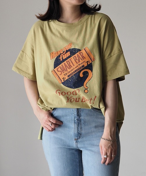 Riberry(リベリー)の「SMART BAR コットンプリントTシャツ/前後差ビッグTシャツ(Tシャツ/カットソー・レディース・スミクロ/ラベンダー/オフホワイト/グリーン/ブルー・FREE)」の12枚目の写真