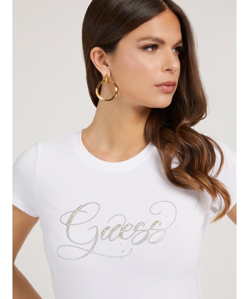 Guess（ゲス）の「Glitzy Logo Tee（Tシャツ/カットソー・レディース・ホワイト/グリーン/ライトピンク/イエロー・SMALL/MEDIUM/X-SMALL）」の9枚目の写真