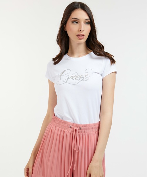 Guess（ゲス）の「Glitzy Logo Tee（Tシャツ/カットソー・レディース・ホワイト/グリーン/ライトピンク/イエロー・SMALL/MEDIUM/X-SMALL）」の10枚目の写真