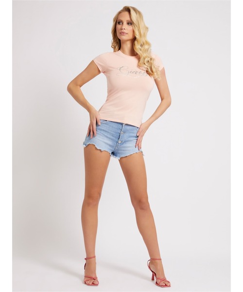 Guess（ゲス）の「Glitzy Logo Tee（Tシャツ/カットソー・レディース・ホワイト/グリーン/ライトピンク/イエロー・SMALL/MEDIUM/X-SMALL）」の6枚目の写真