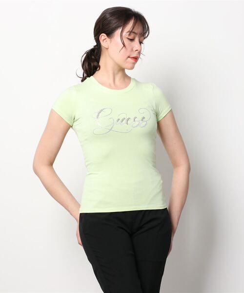Guess（ゲス）の「Glitzy Logo Tee（Tシャツ/カットソー・レディース・ホワイト/グリーン/ライトピンク/イエロー・SMALL/MEDIUM/X-SMALL）」の18枚目の写真