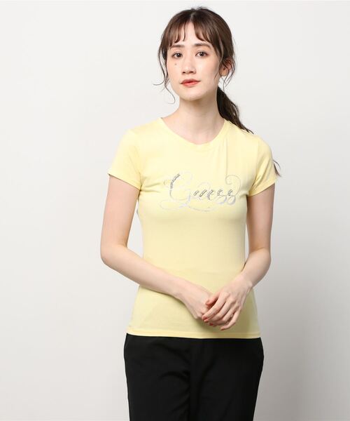 Guess（ゲス）の「Glitzy Logo Tee（Tシャツ/カットソー・レディース・ホワイト/グリーン/ライトピンク/イエロー・SMALL/MEDIUM/X-SMALL）」の19枚目の写真
