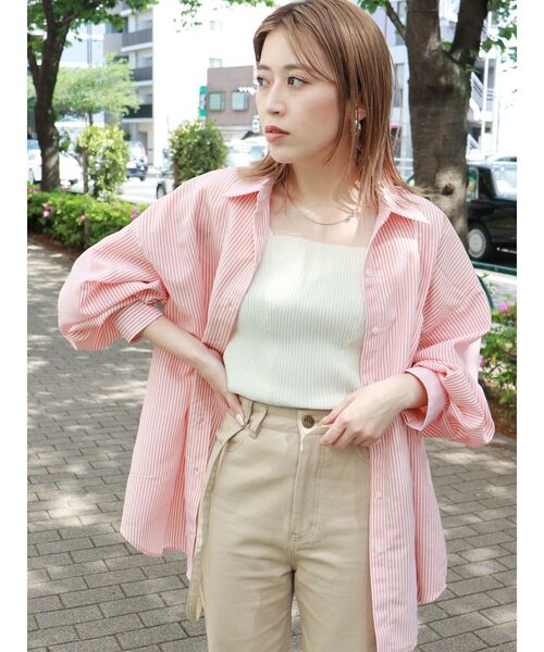 MURUA(ムルーア)の「ストライプカラーシャツ(シャツ/ブラウス・レディース・ピンク/オレンジ/グリーン/ブルー/ベージュ・FREE)」の5枚目の写真