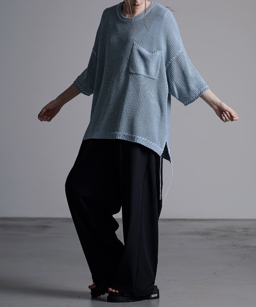 Loose/ルース(ルース)の「ハンドステッチ ライトシアーメッシュ オーバーニット(ニット/セーター・メンズ・グレー/ダークグレー/イエロー系/ホワイト/ライトグリーン/ブラック/ライトブルー・S/M/L)」の22枚目の写真