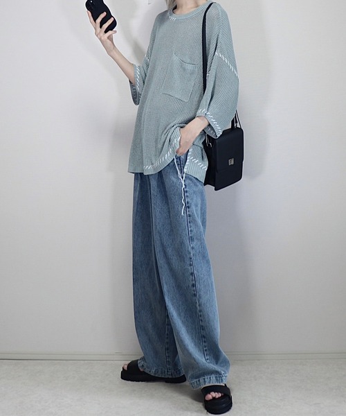 Loose/ルース(ルース)の「ハンドステッチ ライトシアーメッシュ オーバーニット(ニット/セーター・メンズ・グレー/ダークグレー/イエロー系/ホワイト/ライトグリーン/ブラック/ライトブルー・S/M/L)」の14枚目の写真