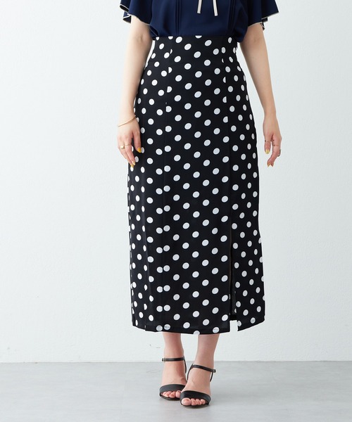 natural couture（ナチュラルクチュール）の「シルエットにもこだわった コインドットスリットスカート（スカート・レディース・ブラック/グリーン/ピンク・FREE）」の20枚目の写真