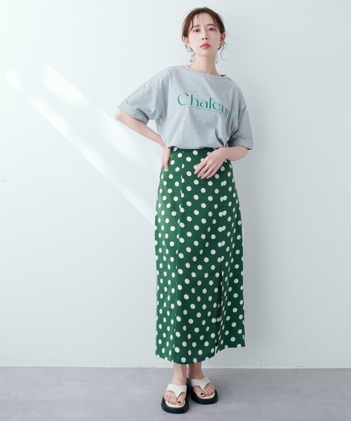 natural couture（ナチュラルクチュール）の「シルエットにもこだわった コインドットスリットスカート（スカート・レディース・ブラック/グリーン/ピンク・FREE）」の8枚目の写真