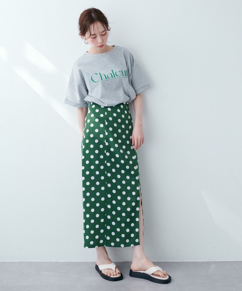 natural couture（ナチュラルクチュール）の「シルエットにもこだわった コインドットスリットスカート（スカート・レディース・ブラック/グリーン/ピンク・FREE）」の9枚目の写真