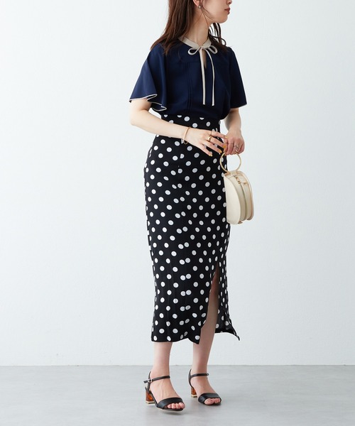 natural couture（ナチュラルクチュール）の「シルエットにもこだわった コインドットスリットスカート（スカート・レディース・ブラック/グリーン/ピンク・FREE）」の6枚目の写真