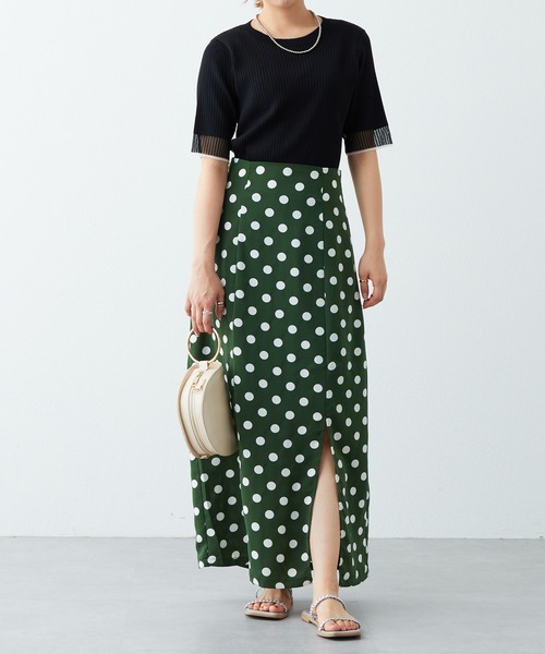 natural couture（ナチュラルクチュール）の「シルエットにもこだわった コインドットスリットスカート（スカート・レディース・ブラック/グリーン/ピンク・FREE）」の14枚目の写真