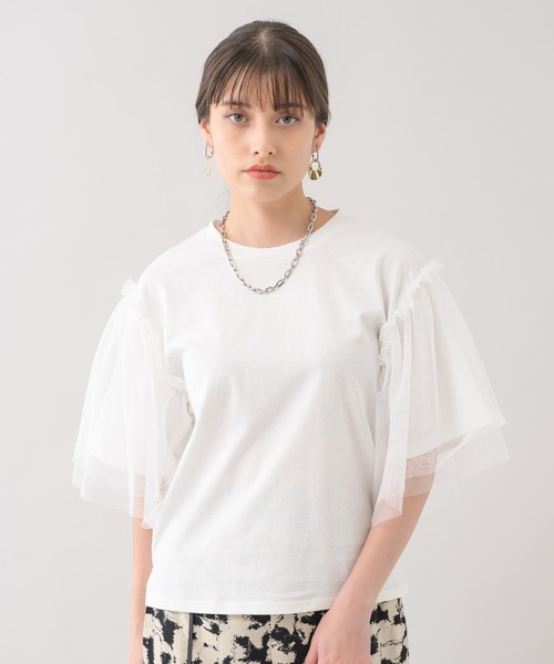 Paradise Picnic（パラダイスピクニック）の「she mo shelly チュール袖Tシャツ（Tシャツ/カットソー・レディース・ブラック/ホワイト/グリーン・FREE）」の19枚目の写真