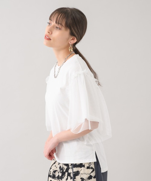 Paradise Picnic（パラダイスピクニック）の「she mo shelly チュール袖Tシャツ（Tシャツ/カットソー・レディース・ブラック/ホワイト/グリーン・FREE）」の21枚目の写真