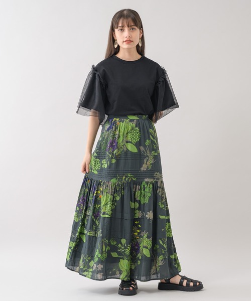 Paradise Picnic（パラダイスピクニック）の「she mo shelly チュール袖Tシャツ（Tシャツ/カットソー・レディース・ブラック/ホワイト/グリーン・FREE）」の5枚目の写真