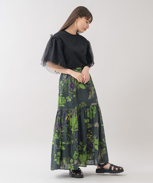 Paradise Picnic（パラダイスピクニック）の「she mo shelly チュール袖Tシャツ（Tシャツ/カットソー・レディース・ブラック/ホワイト/グリーン・FREE）」の9枚目の写真