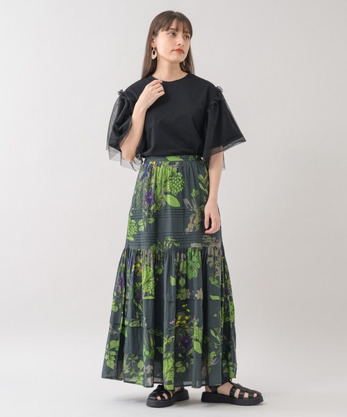 Paradise Picnic（パラダイスピクニック）の「she mo shelly チュール袖Tシャツ（Tシャツ/カットソー・レディース・ブラック/ホワイト/グリーン・FREE）」の10枚目の写真