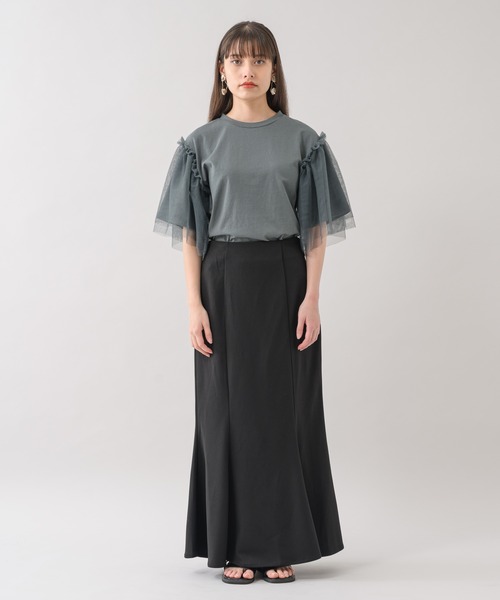 Paradise Picnic（パラダイスピクニック）の「she mo shelly チュール袖Tシャツ（Tシャツ/カットソー・レディース・ブラック/ホワイト/グリーン・FREE）」の13枚目の写真