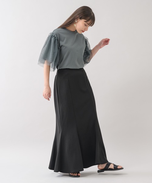 Paradise Picnic（パラダイスピクニック）の「she mo shelly チュール袖Tシャツ（Tシャツ/カットソー・レディース・ブラック/ホワイト/グリーン・FREE）」の17枚目の写真