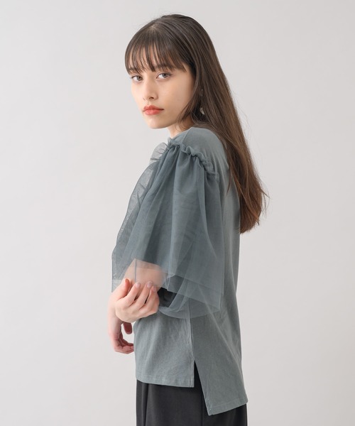 Paradise Picnic（パラダイスピクニック）の「she mo shelly チュール袖Tシャツ（Tシャツ/カットソー・レディース・ブラック/ホワイト/グリーン・FREE）」の11枚目の写真