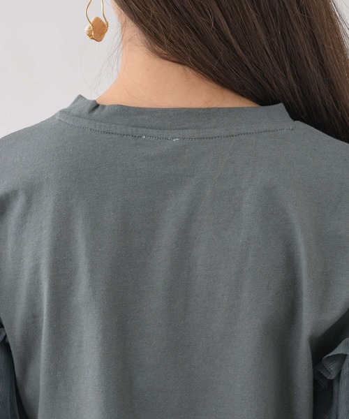 Paradise Picnic（パラダイスピクニック）の「she mo shelly チュール袖Tシャツ（Tシャツ/カットソー・レディース・ブラック/ホワイト/グリーン・FREE）」の14枚目の写真