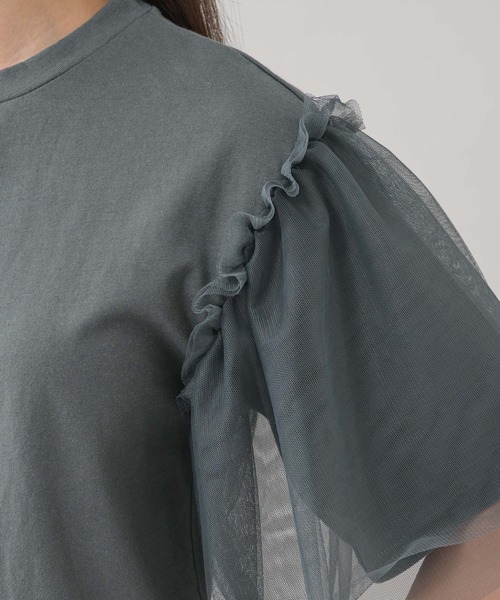 Paradise Picnic（パラダイスピクニック）の「she mo shelly チュール袖Tシャツ（Tシャツ/カットソー・レディース・ブラック/ホワイト/グリーン・FREE）」の18枚目の写真