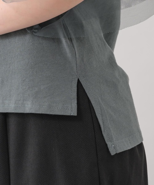 Paradise Picnic（パラダイスピクニック）の「she mo shelly チュール袖Tシャツ（Tシャツ/カットソー・レディース・ブラック/ホワイト/グリーン・FREE）」の7枚目の写真