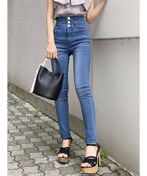dazzlin（ダズリン）の「デニムハイウエストスキニーパンツ（デニムパンツ・レディース・ブルー/インディゴブルー・SMALL/MEDIUM/LARGE）」の3枚目の写真