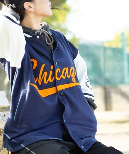 SUGGESTION（サジェッション）の「SUGGESTION ワイドシルエット ロゴ 半袖スタジャン（スタジャン・メンズ・ホワイト/グリーン/ネイビー/ブラック・M/L）」の18枚目の写真