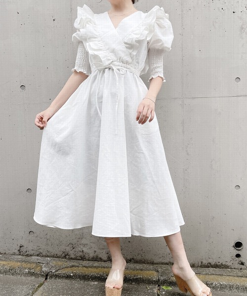 PAIN（ペイン）の「フリルリネンロングワンピース（ワンピース・レディース・ホワイト/ブラック・FREE）」の5枚目の写真