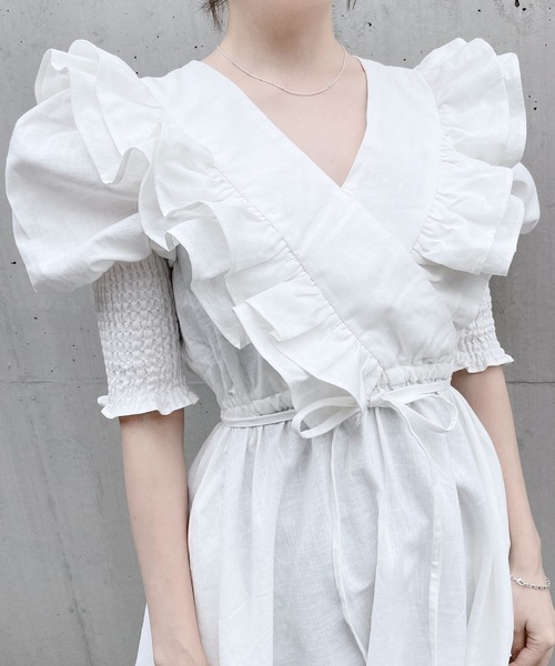 PAIN（ペイン）の「フリルリネンロングワンピース（ワンピース・レディース・ホワイト/ブラック・FREE）」の6枚目の写真