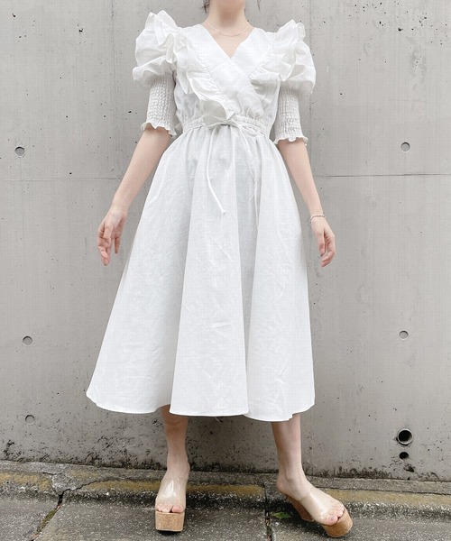 PAIN（ペイン）の「フリルリネンロングワンピース（ワンピース・レディース・ホワイト/ブラック・FREE）」の13枚目の写真
