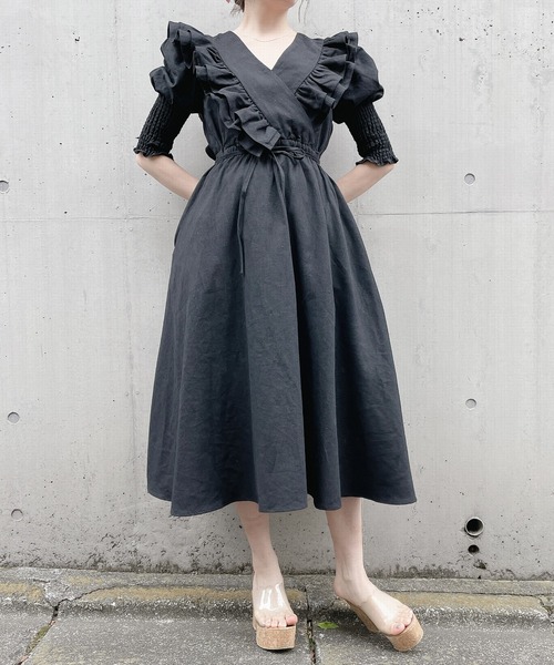 PAIN（ペイン）の「フリルリネンロングワンピース（ワンピース・レディース・ホワイト/ブラック・FREE）」の4枚目の写真