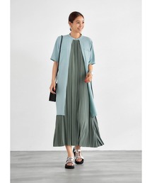 【LUXE】配色レイヤードプリーツワンピース