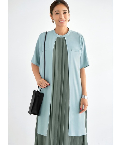 STYLE DELI（スタイルデリ）の「【LUXE】配色レイヤードプリーツワンピース（ワンピース・レディース・グリーン/マスタード・01/02）」の3枚目の写真