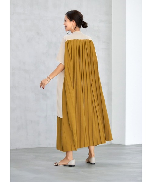 STYLE DELI（スタイルデリ）の「【LUXE】配色レイヤードプリーツワンピース（ワンピース・レディース・グリーン/マスタード・01/02）」の11枚目の写真
