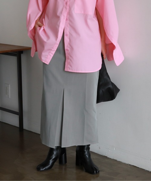 feepur(フェピュール)の「【TALLサイズあり】フロントタックロングタイトスカート(スカート・レディース・ブラック/グレー/アイボリー/ネイビー×ホワイト・MEDIUM/TALL)」の19枚目の写真