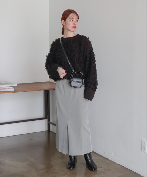 feepur(フェピュール)の「【TALLサイズあり】フロントタックロングタイトスカート(スカート・レディース・ブラック/グレー/アイボリー/ネイビー×ホワイト・MEDIUM/TALL)」の17枚目の写真