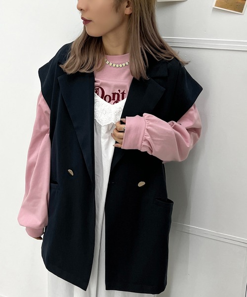 apres jour mignon（アプレジュールミニョン）の「【3周年記念アイテム】２WAYジャケット【ZOZOTOWN限定アイテム】（テーラードジャケット・レディース・ブラック/ベージュ/ネイビー・X-LARGE/フリー）」の8枚目の写真