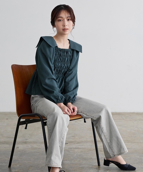 KOBE LETTUCE(コウベレタス)の「スクエアネックシャーリングブラウス(シャツ/ブラウス・レディース・ベージュ/ブラック/グリーン系・FREE)」の10枚目の写真