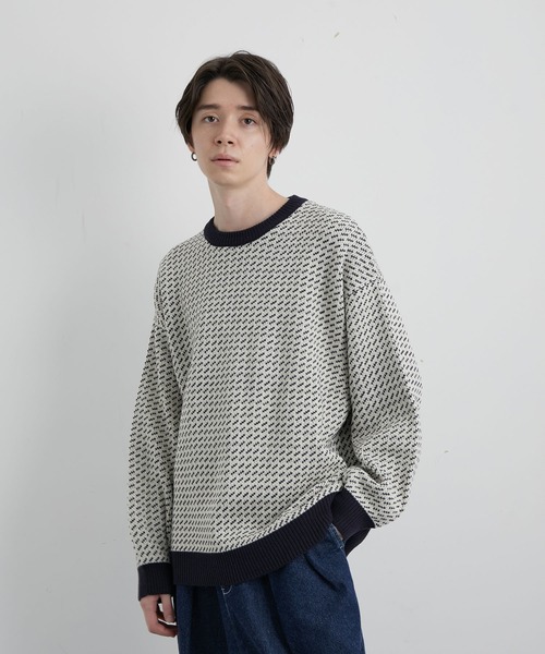 JUNRED（ジュンレッド）の「バーズアイルーズニットプルオーバー（ニット/セーター・メンズ・ネイビー/グリーン/ホワイト系その他・S/M/L）」の2枚目の写真