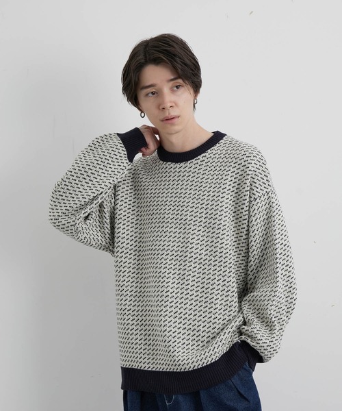 JUNRED（ジュンレッド）の「バーズアイルーズニットプルオーバー（ニット/セーター・メンズ・ネイビー/グリーン/ホワイト系その他・S/M/L）」の7枚目の写真