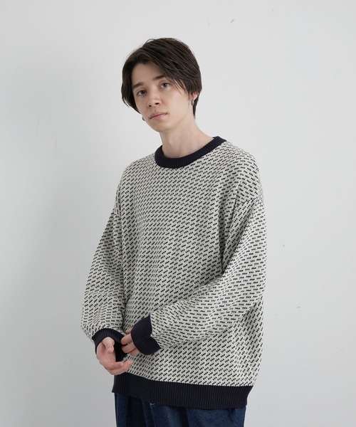 JUNRED（ジュンレッド）の「バーズアイルーズニットプルオーバー（ニット/セーター・メンズ・ネイビー/グリーン/ホワイト系その他・S/M/L）」の4枚目の写真