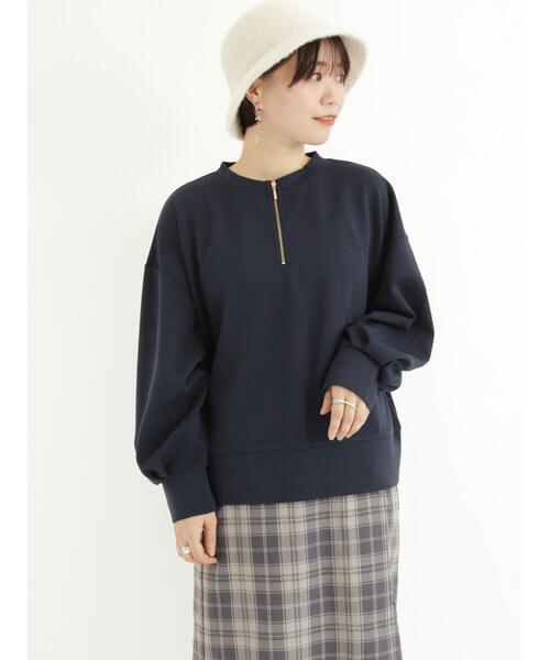 Te chichi TERRASSE(テチチテラス)の「ダンボールノーカラーハーフジップトップス(Tシャツ/カットソー・レディース・ネイビー/グレー/オフホワイト・フリ-)」の19枚目の写真