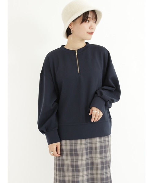 Te chichi TERRASSE(テチチテラス)の「ダンボールノーカラーハーフジップトップス(Tシャツ/カットソー・レディース・ネイビー/グレー/オフホワイト・フリ-)」の8枚目の写真