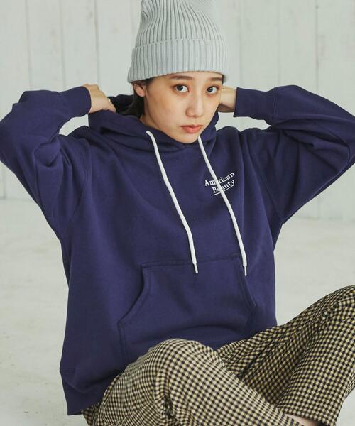 coen(コーエン)の「ヘビー裏起毛刺繍フーディー(パーカー・レディース・イエロー/ネイビー/ライトグレー・M/L)」の5枚目の写真