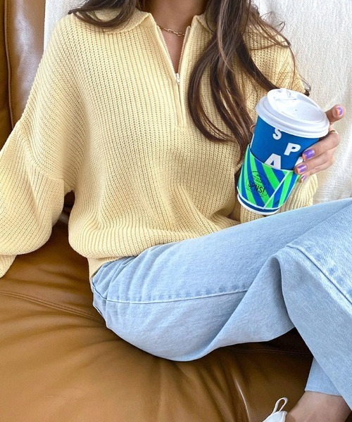 Dalfwin(ダールフィン)の「ハーフジッププルオーバーニット(ニット/セーター・レディース・ベージュ/ネイビー/グレー/イエロー/ピンク・FREE)」の18枚目の写真