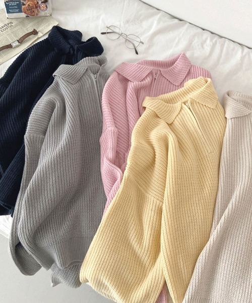 Dalfwin(ダールフィン)の「ハーフジッププルオーバーニット(ニット/セーター・レディース・ベージュ/ネイビー/グレー/イエロー/ピンク・FREE)」の15枚目の写真