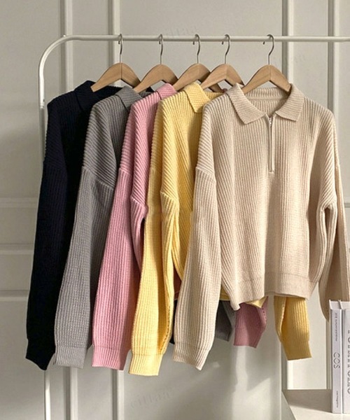 Dalfwin(ダールフィン)の「ハーフジッププルオーバーニット(ニット/セーター・レディース・ベージュ/ネイビー/グレー/イエロー/ピンク・FREE)」の19枚目の写真